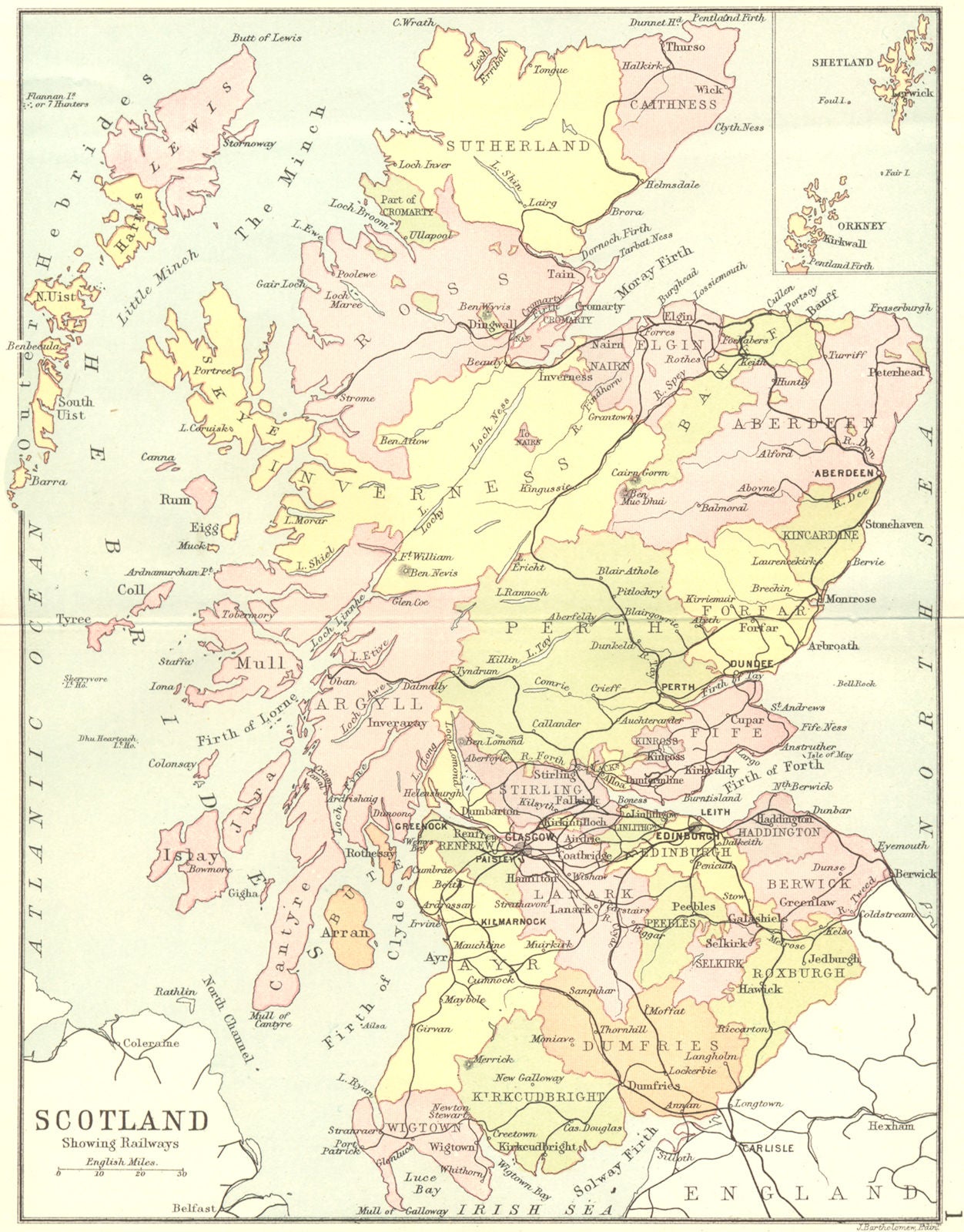 SCOTLAND. Railways. Philip Shetland Orkney inset 1891 old antique map chart